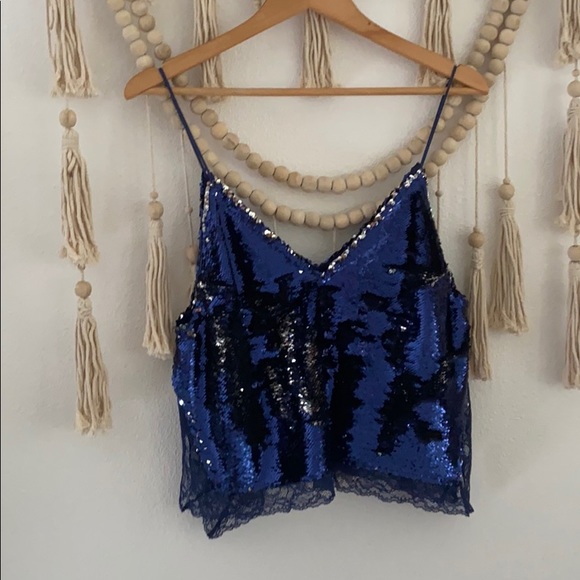 free people blue & silver sequin tank top camisole
lace blouse party going out - Picture 3 of 16